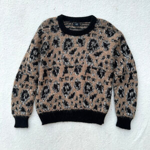 Line Knitwear Alpaca Blend Animal Print Sweater Women's XS Brown Long Sleeve